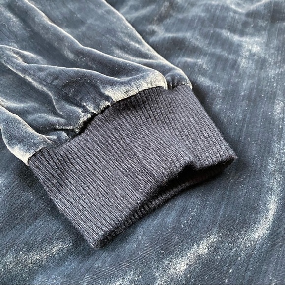 Rebecca Taylor Blue Velvet W/ Silk Piping Crewneck 5” Zip Back Top/Sweatshirt - Picture 4 of 7